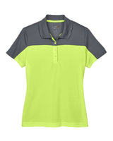 CORE365 Women's Balance Colorblock Performance Piqué Polo. CE101W - Safety Yellow/ Carbon