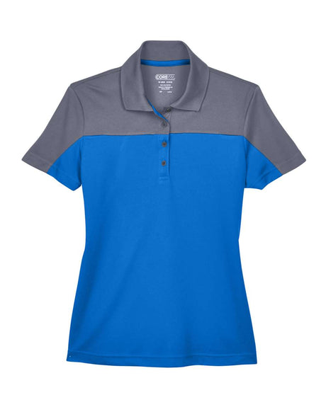 CORE365 Women's Balance Colorblock Performance Piqué Polo. CE101W - True Royal/ Carbon