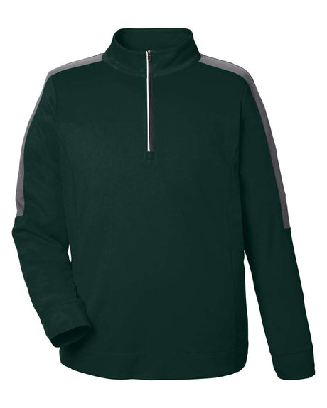 CORE365 Men's Market Snag Protect Mesh Colorblock Quarter-Zip Pullover. CE404 - Forest/ Carbon