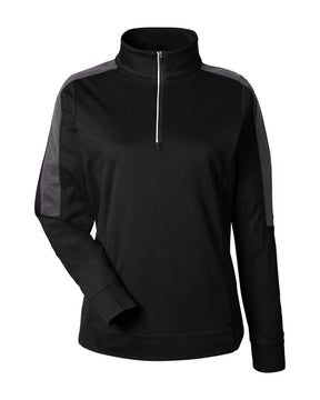 CORE365 Women's Market Snag Protect Mesh Colorblock Quarter-Zip Pullover. CE404W - Black/ Carbon