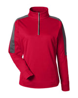 CORE365 Women's Market Snag Protect Mesh Colorblock Quarter-Zip Pullover. CE404W - Classic Red/ Carbon