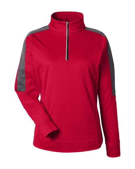 CORE365 Women's Market Snag Protect Mesh Colorblock Quarter-Zip Pullover. CE404W - Classic Red/ Carbon