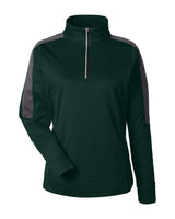 CORE365 Women's Market Snag Protect Mesh Colorblock Quarter-Zip Pullover. CE404W - Forest/ Carbon