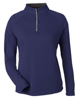 CORE365 Women's Origin Performance Pique Quarter-Zip Pullover. CE418W - Classic Navy Heather/ Carbon