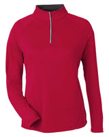 CORE365 Women's Origin Performance Pique Quarter-Zip Pullover. CE418W - Classic Red/ Carbon