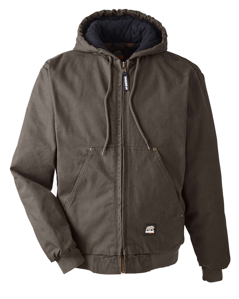 Berne Apparel Men's Tall Heartland Washed Cotton Duck Hooded Jacket. HJ375T - Olive Duck
