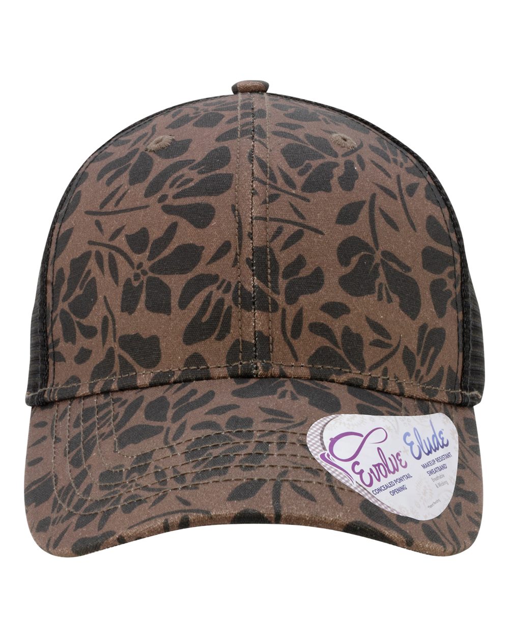 Infinity Her Women's Modern Trucker Cap. CHARLIE - Chocolate Floral/ Black
