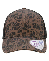 Infinity Her Women's Modern Trucker Cap. CHARLIE - Chocolate Floral/ Black