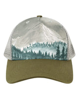 LOCALE Printed Five-Panel Trucker Cap. 5PTKR - Denali Olive Green/ Grey