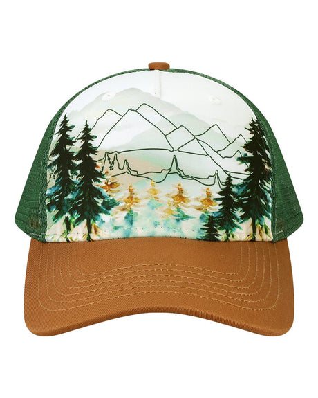 LOCALE Printed Five-Panel Trucker Cap. 5PTKR - Explorer/ Brown