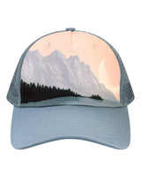 LOCALE Printed Five-Panel Trucker Cap. 5PTKR - Front Range/ Slate Blue Sarah D