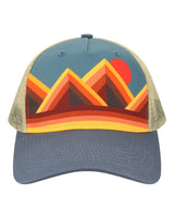LOCALE Printed Five-Panel Trucker Cap. 5PTKR - Mountain Contours Maroon/ Slate