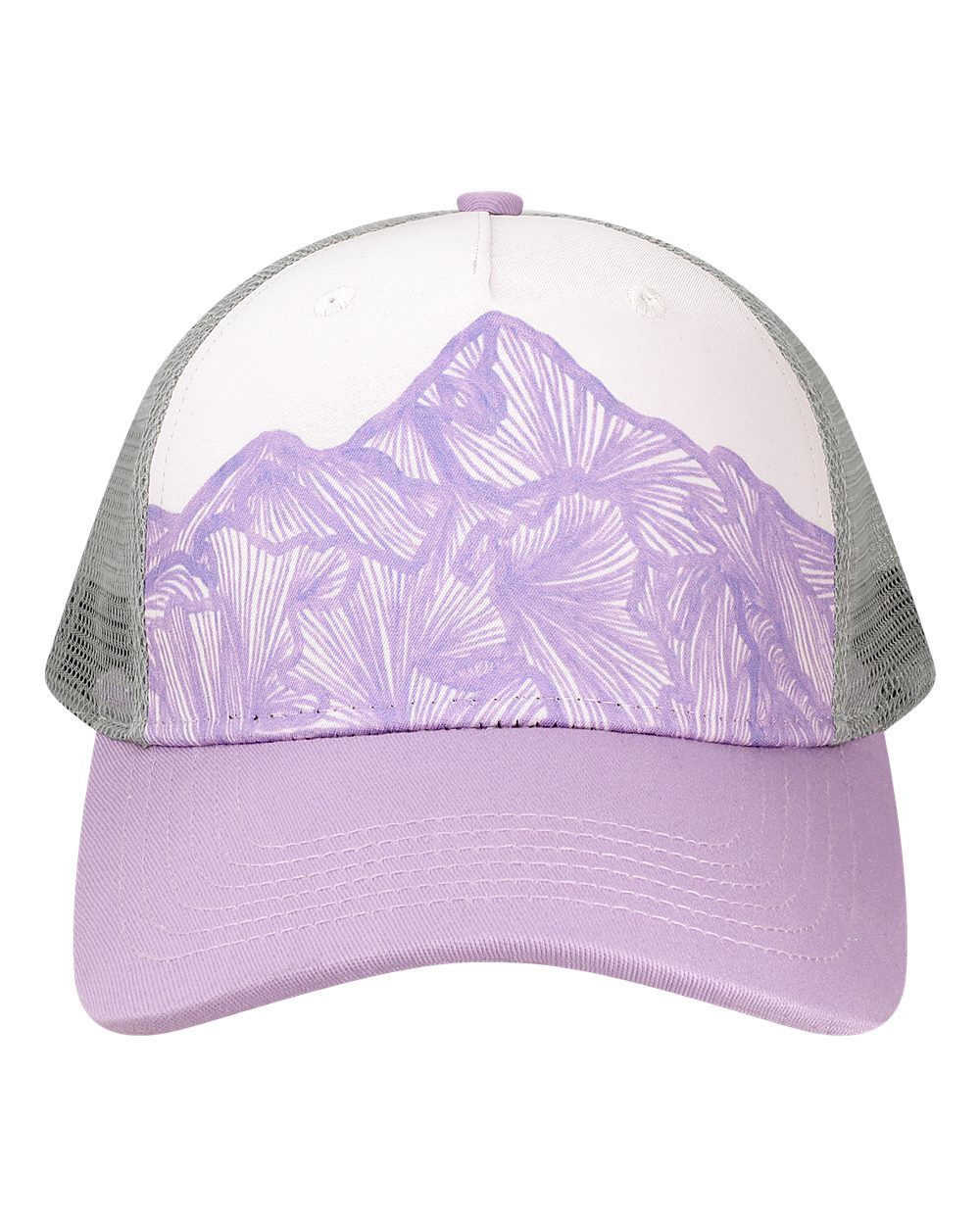 LOCALE Printed Five-Panel Trucker Cap. 5PTKR - Purple Ranges/ Lavendar Sophia G