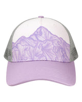 LOCALE Printed Five-Panel Trucker Cap. 5PTKR - Purple Ranges/ Lavendar Sophia G