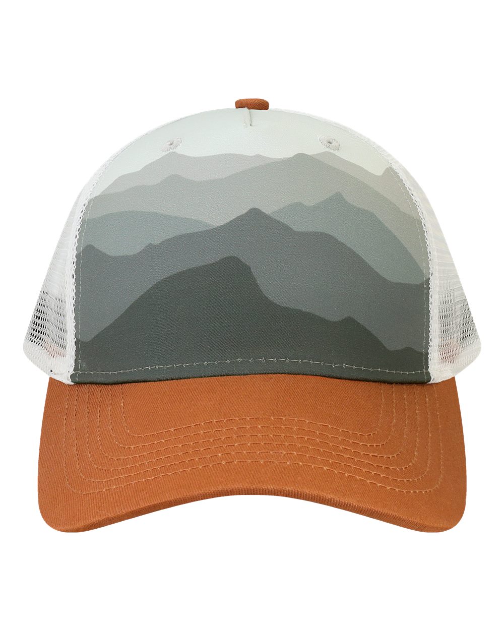 LOCALE Printed Five-Panel Trucker Cap. 5PTKR - Ranges Grey/ Dark Orange
