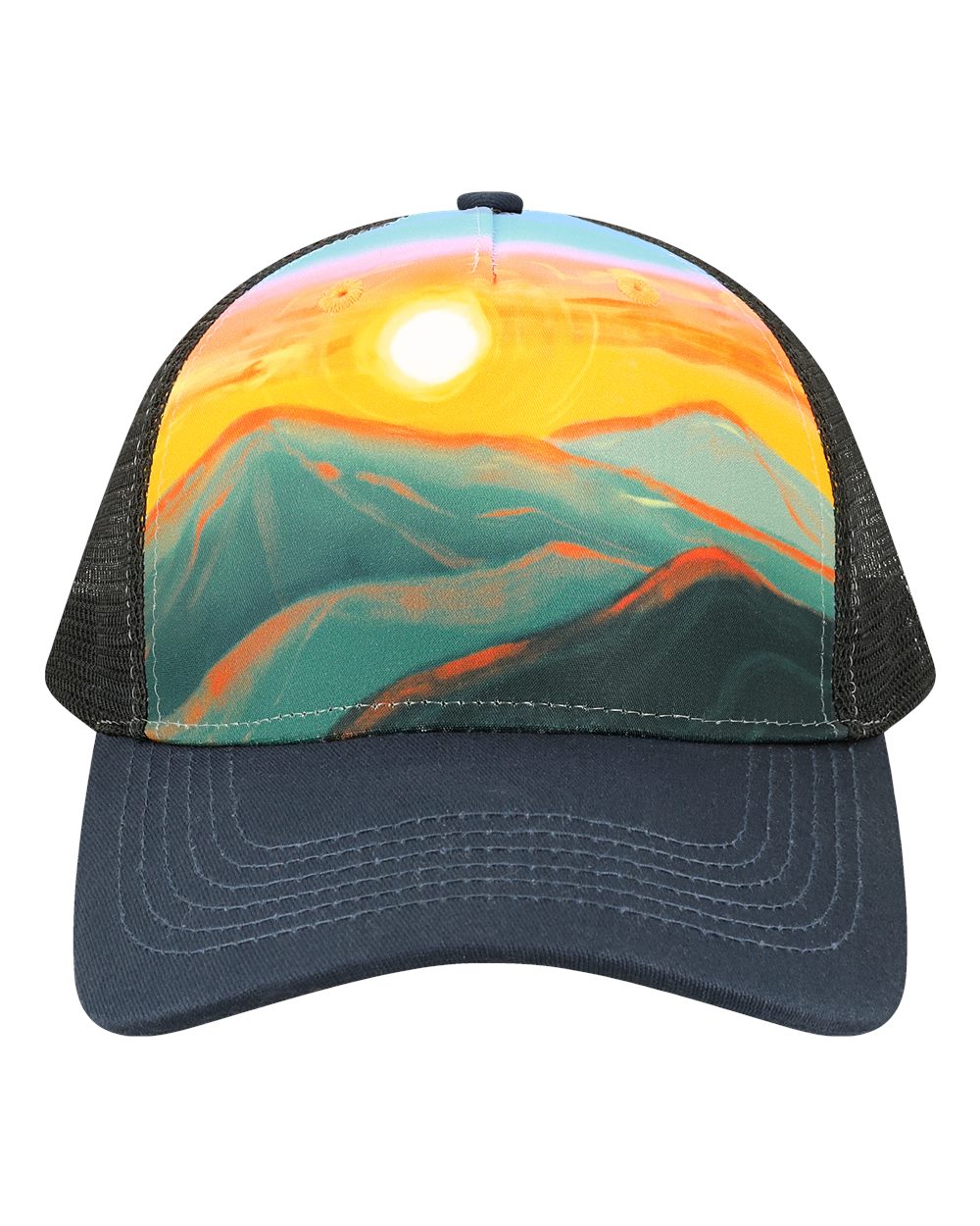 LOCALE Printed Five-Panel Trucker Cap. 5PTKR - Sunset Hills/ Teal