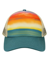 LOCALE Printed Five-Panel Trucker Cap. 5PTKR - Watercolor Sunset/ Teal