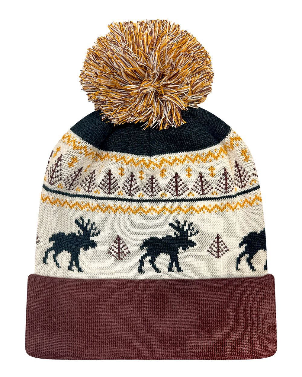 LOCALE Grand Recycled Beanie. GRNDSR - Fairisle Moose/ Brown