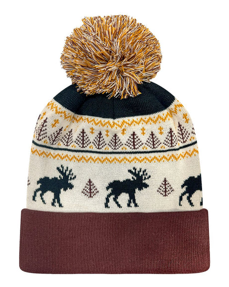 LOCALE Grand Recycled Beanie. GRNDSR - Fairisle Moose/ Brown