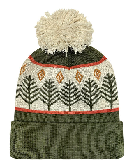 LOCALE Grand Recycled Beanie. GRNDSR - Rustic Trees/ Olive Green