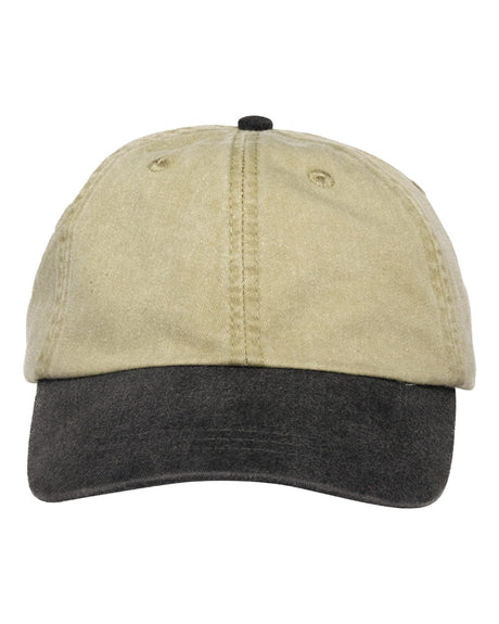 Adams Headwear Optimum Pigment-Dyed Dad Hat. LP101 - Khaki/ Black