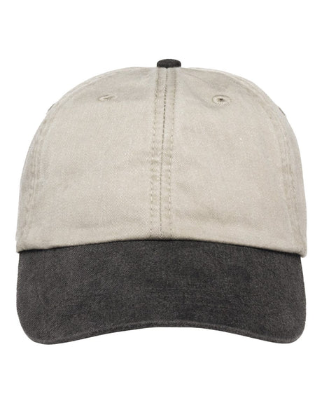 Adams Headwear Optimum Pigment-Dyed Dad Hat. LP101 - Stone/ Black