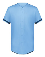 Augusta Sportswear Unisex Full Button Baseball Jersey. 6909 - Columbia Blue/ Navy