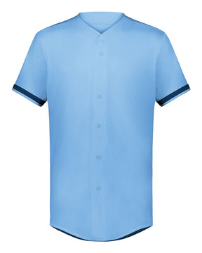Augusta Sportswear Unisex Full Button Baseball Jersey. 6909 - Columbia Blue/ Navy