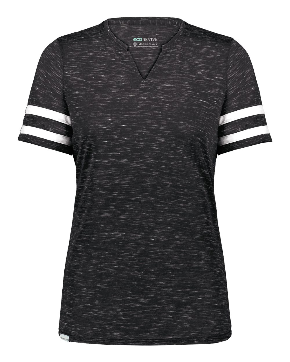 Holloway Women's Eco Revive™ Monterey V-Neck T-Shirt. 223245 - Black Heather/ White