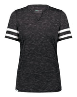 Holloway Women's Eco Revive™ Monterey V-Neck T-Shirt. 223245 - Black Heather/ White