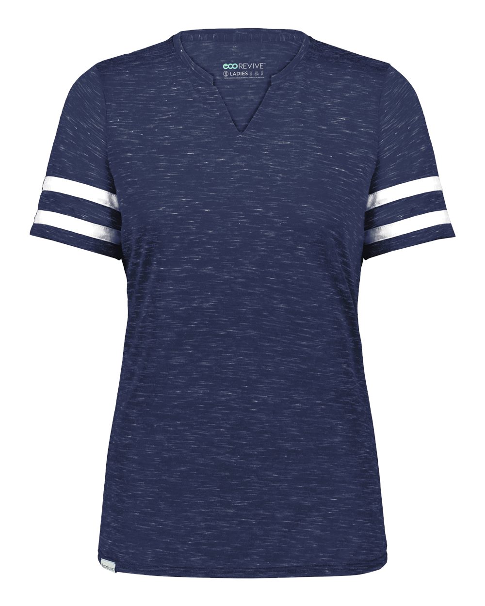 Holloway Women's Eco Revive™ Monterey V-Neck T-Shirt. 223245 - Navy Heather/ White