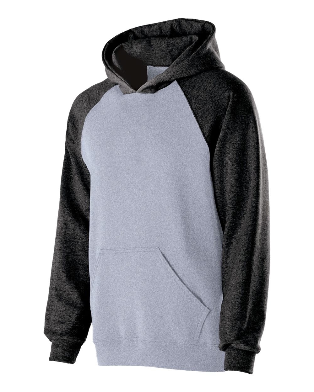 Holloway Youth Cotton/Poly Fleece Banner Hooded Sweatshirt. 229279 - Athletic Heather/ Black