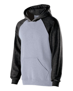 Holloway Youth Cotton/Poly Fleece Banner Hooded Sweatshirt. 229279 - Athletic Heather/ Black
