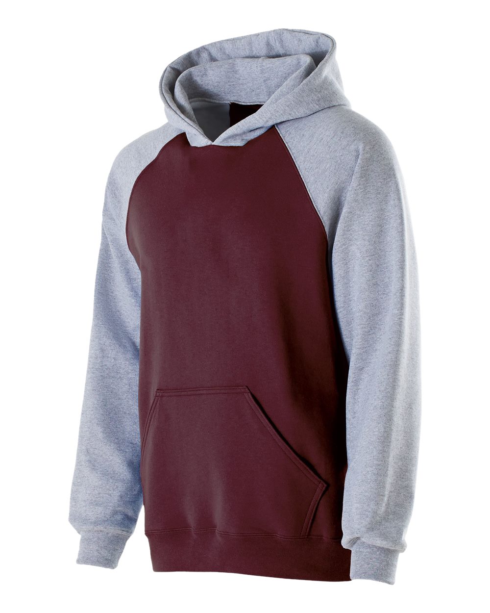 Holloway Youth Cotton/Poly Fleece Banner Hooded Sweatshirt. 229279 - Maroon/ Athletic Heather