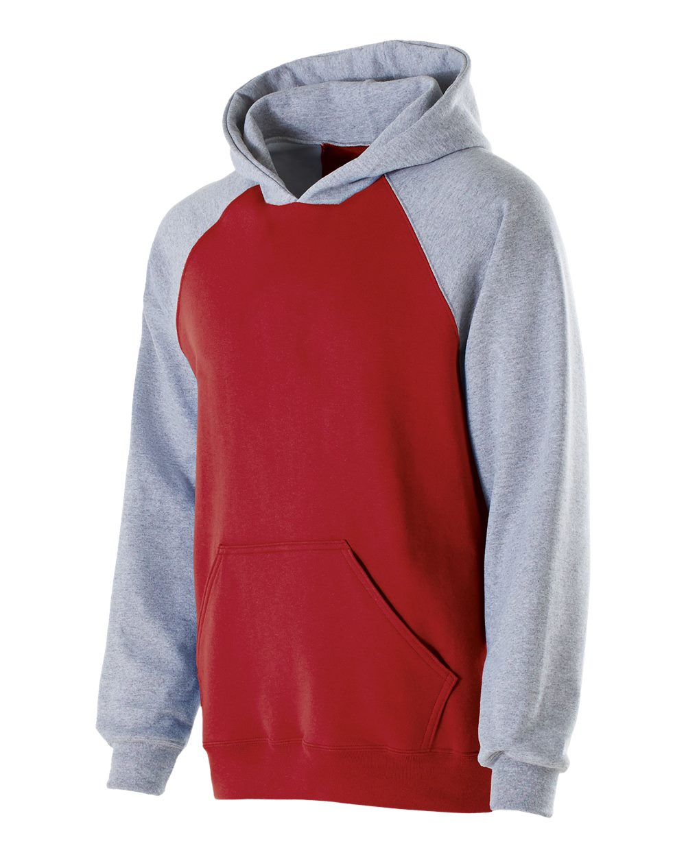 Holloway Youth Cotton/Poly Fleece Banner Hooded Sweatshirt. 229279 - Red/ Athletic Heather