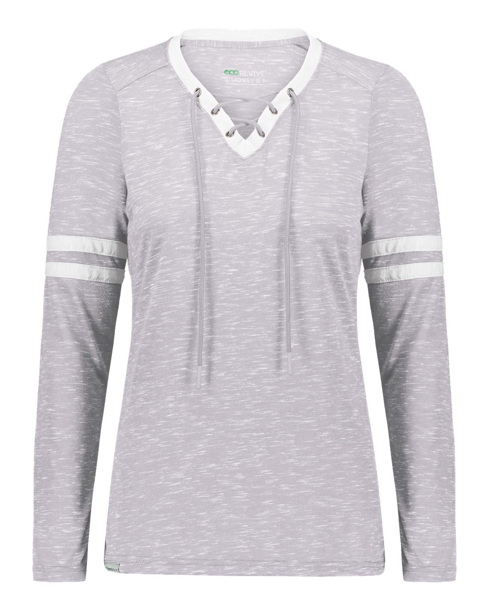 Holloway Women's Eco Revive™ Monterey Long Sleeve V-Neck T-Shirt. 223246 - Athletic Heather/ White
