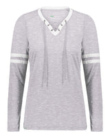 Holloway Women's Eco Revive™ Monterey Long Sleeve V-Neck T-Shirt. 223246 - Athletic Heather/ White