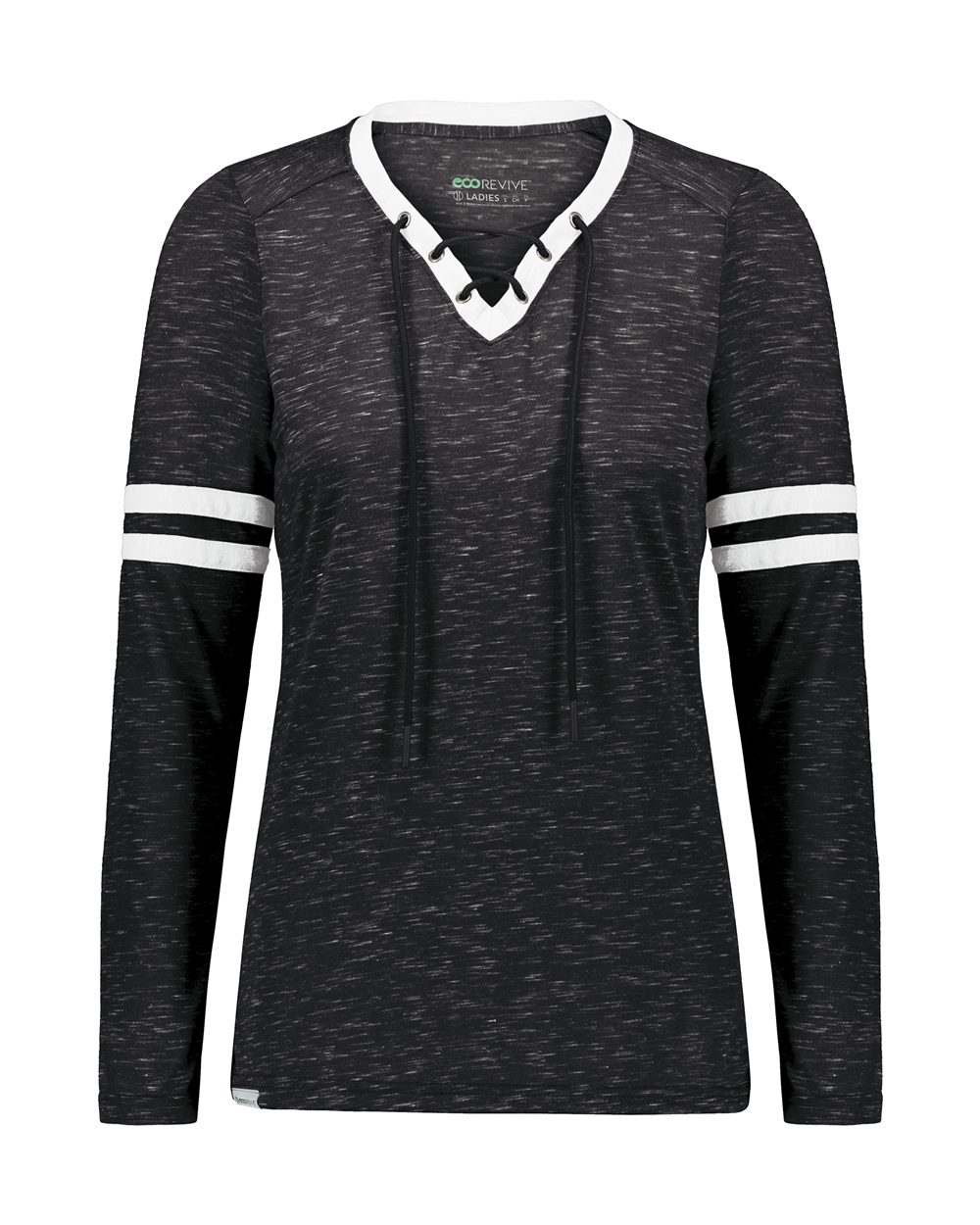 Holloway Women's Eco Revive™ Monterey Long Sleeve V-Neck T-Shirt. 223246 - Black Heather/ White