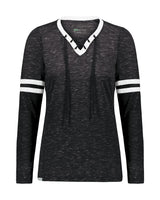 Holloway Women's Eco Revive™ Monterey Long Sleeve V-Neck T-Shirt. 223246 - Black Heather/ White