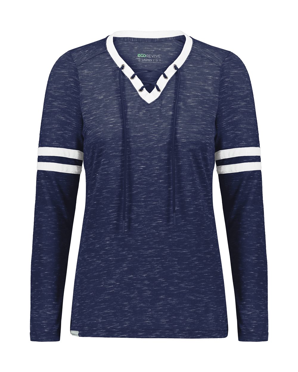 Holloway Women's Eco Revive™ Monterey Long Sleeve V-Neck T-Shirt. 223246 - Navy Heather/ White