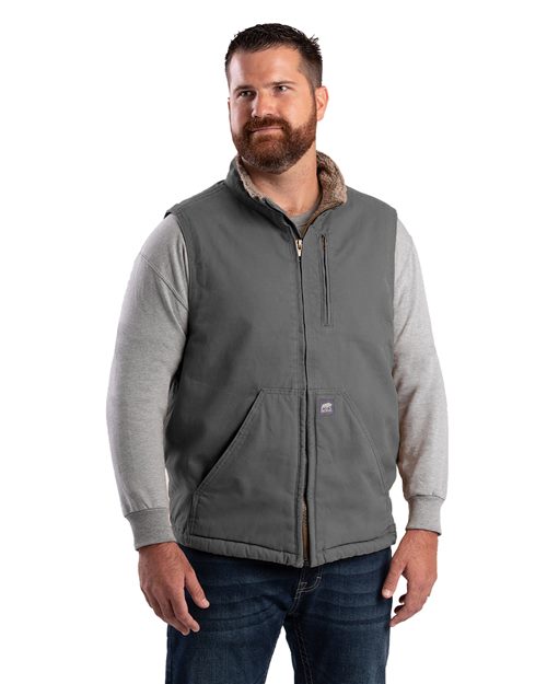 Berne Apparel Men's Heartland Sherpa-Lined Washed Duck Vest. V818