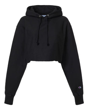 Champion Women's Reverse Weave® Hooded Cropped Sweatshirt. RW01W - Black