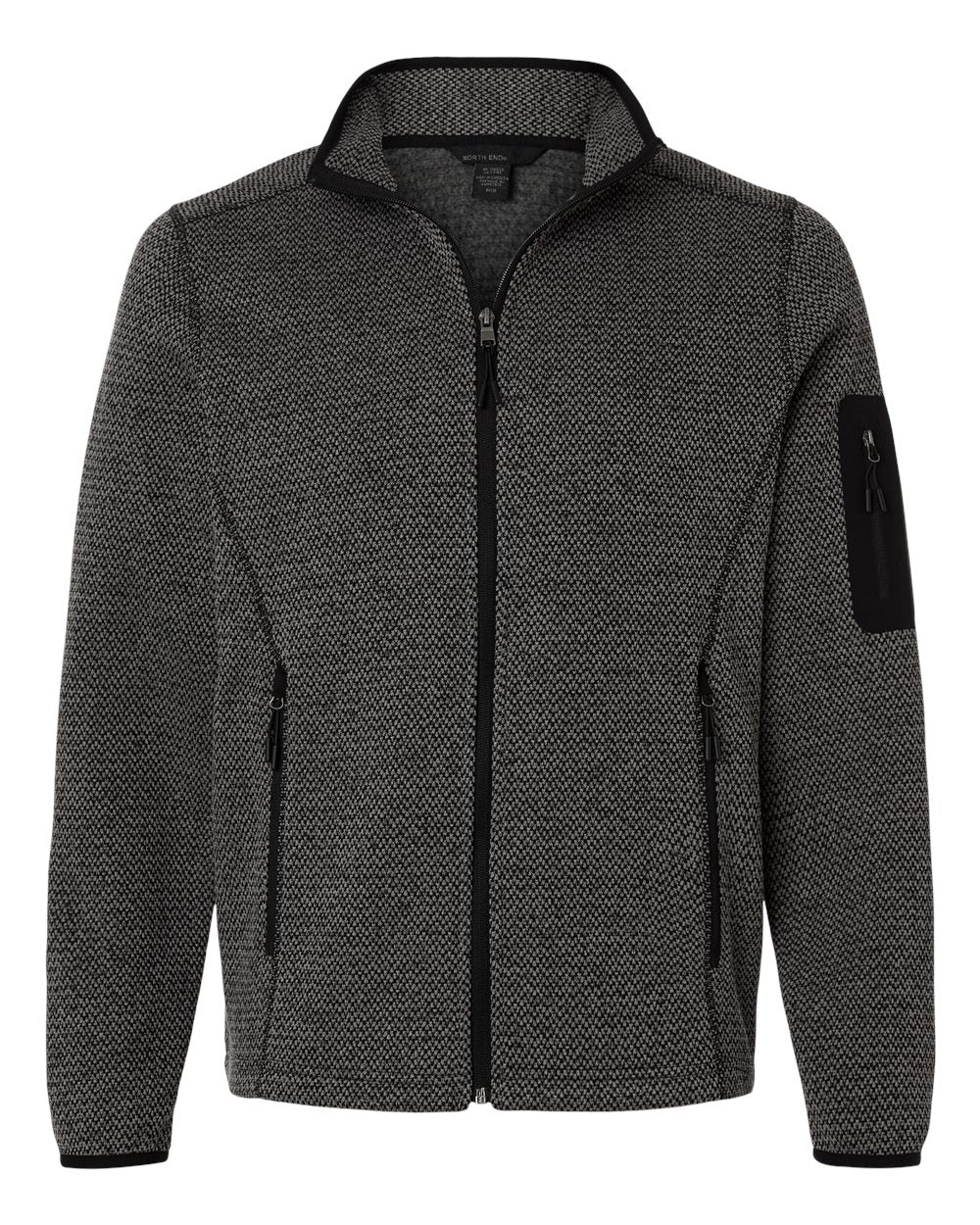 North End Men's Jasper Jacquard Full-Zip Fleece Jacket. NE730 - Black/ Grey