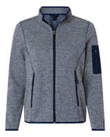 North End Women's Jasper Jacquard Full-Zip Fleece Jacket. NE730W - Classic Navy/ White