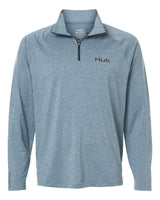 HUK Men's Airweight Heather Quarter-Zip Pullover. H1200715 - Silverblue Heather