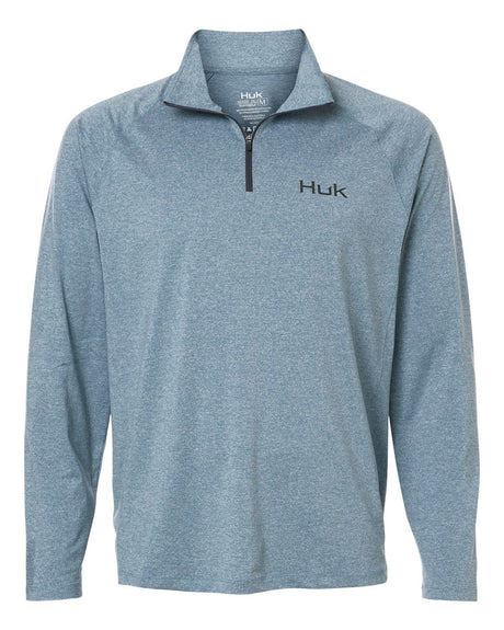 HUK Men's Airweight Heather Quarter-Zip Pullover. H1200715 - Silverblue Heather