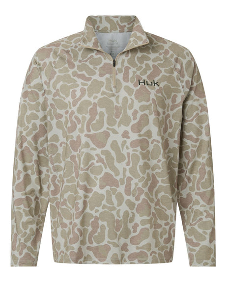 HUK Men's Airweight KC Printed Quarter-Zip Pullover. H1200720 - Sand