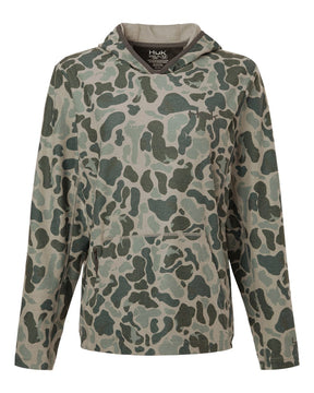 HUK Women's Coldfront+ KC Print Hooded Sweatshirt. H6130037 - Volcanic Ash