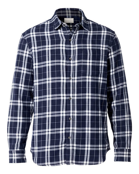 Boxercraft Men's Flannel Button Down Shirt. BU7401 - Navy/ Silver Plaid
