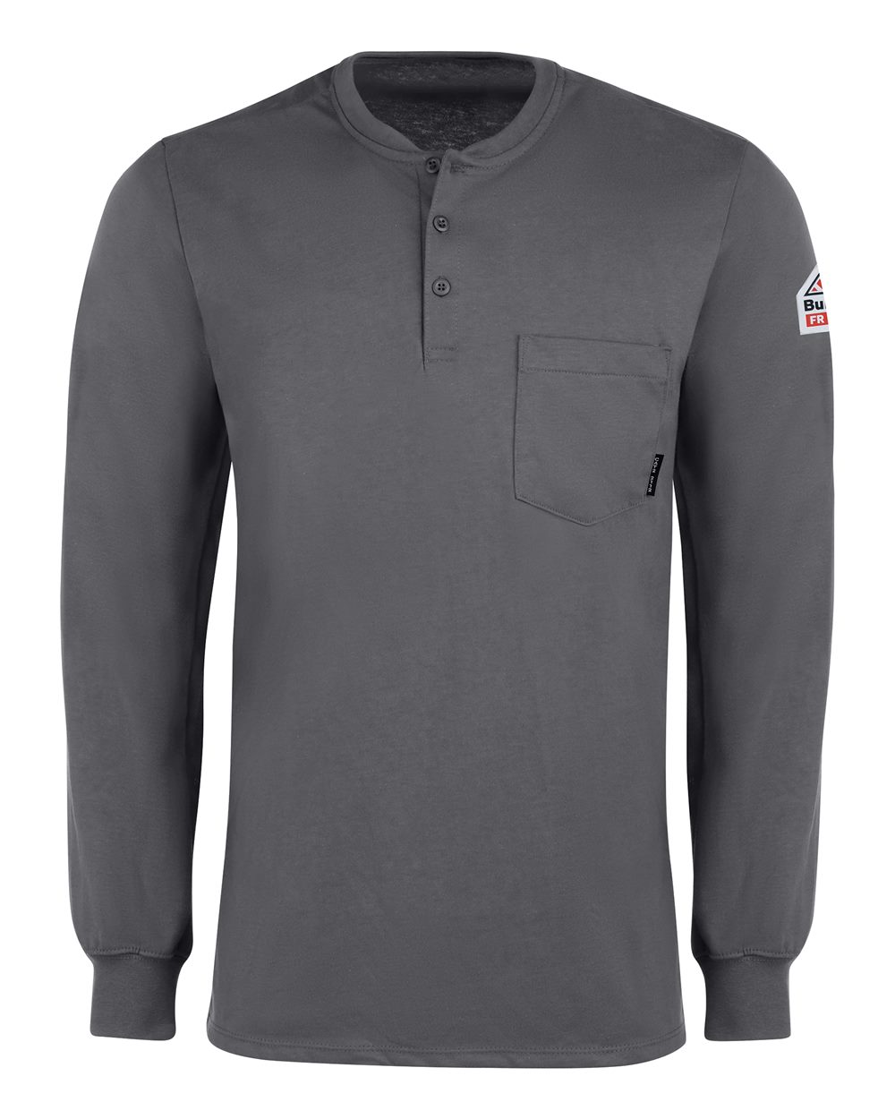 Bulwark Men's Long Sleeve Tagless Henley Shirt. SEL2 - Charcoal